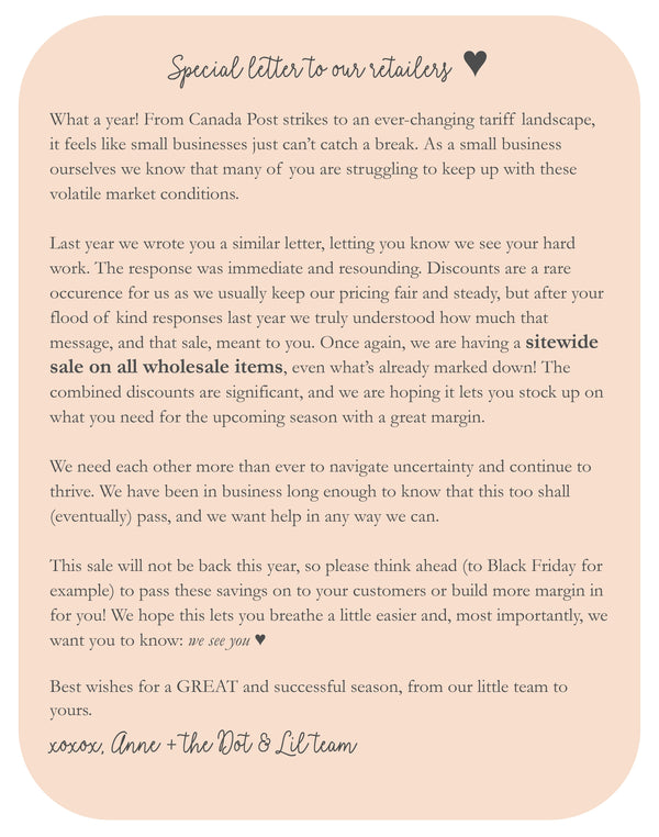 special letter to our retailers ♥