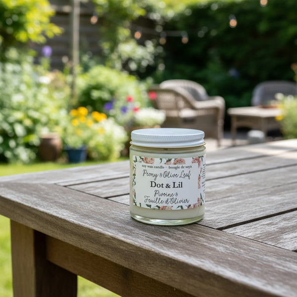 small Peony & Olive Leaf soy candle 3.5 oz